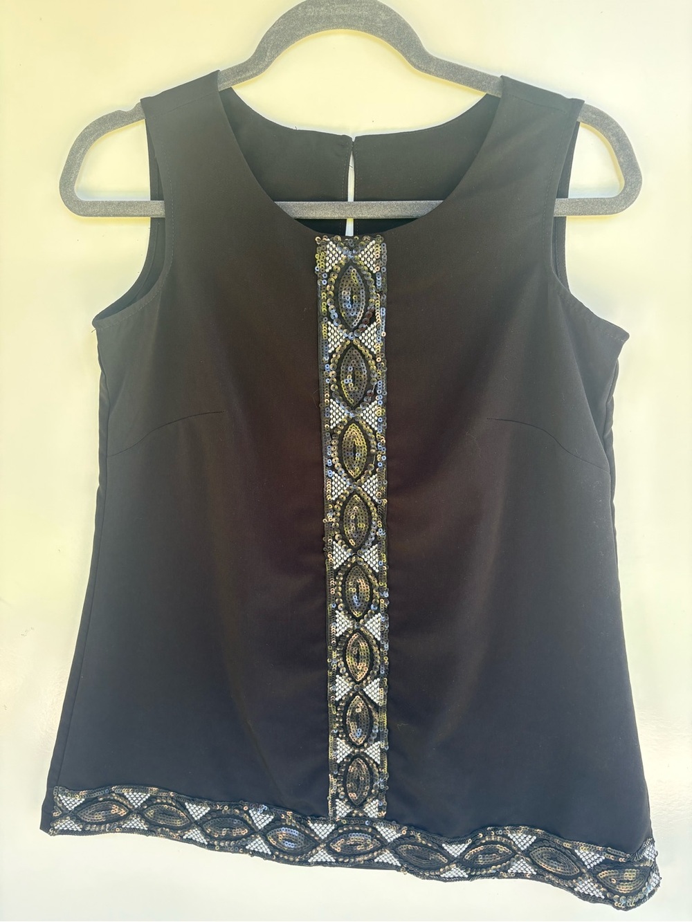 Black Sleeveless Embellished Camisole with Beaded Center Panel